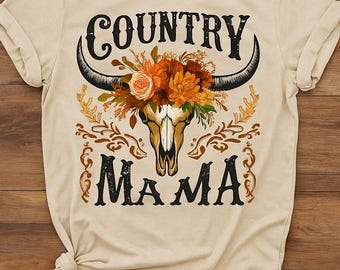 Country Mama Cow Skull Floral T-Shirt - Western Graphic Tee