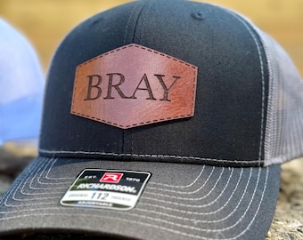 Custom REAL Leather Patch Trucker Hat - Richardson 118