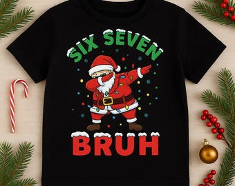 Kids “Six Seven Bruh” Christmas Santa Dab Tee