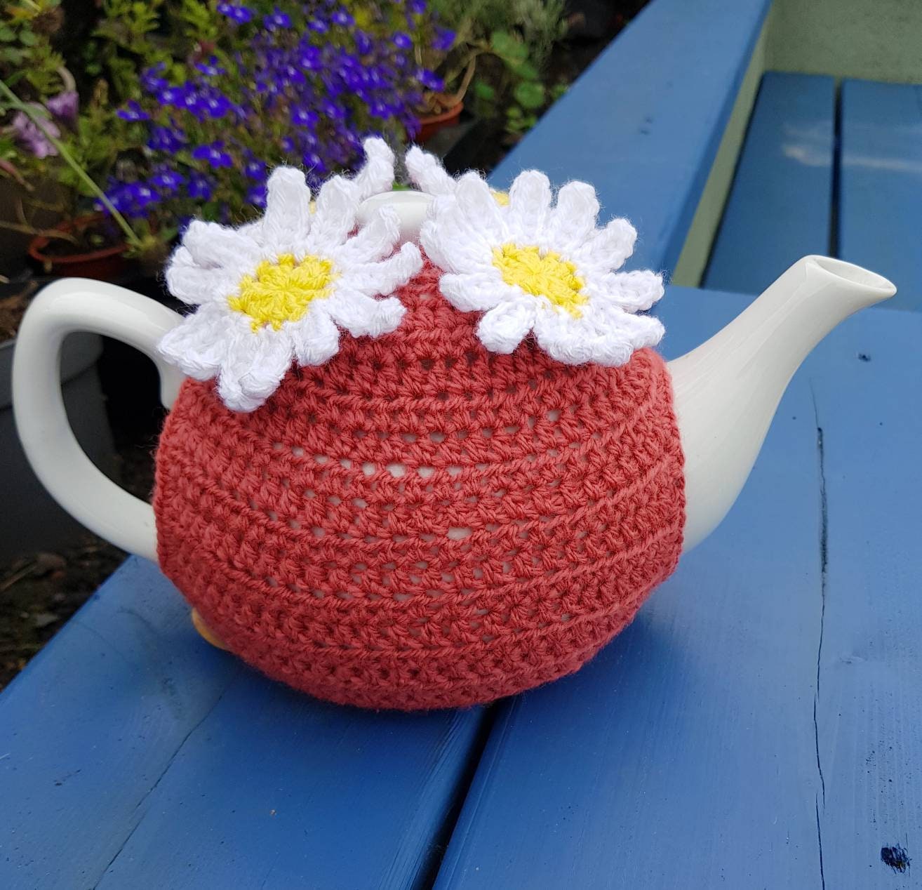 Crochet Daisies Tea Cosy Grey Tea Cosy Flower Tea Cosy Wool Etsy UK