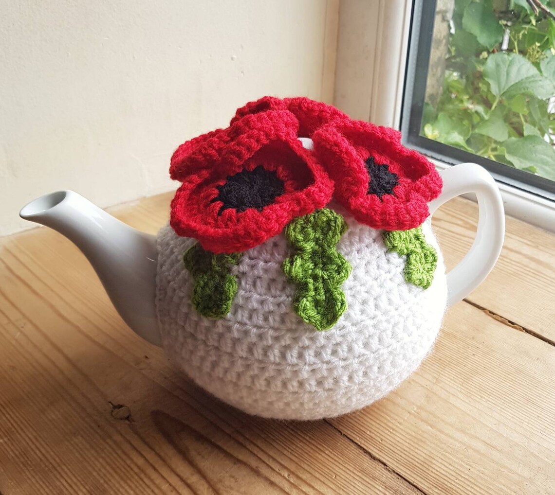Crochet Tea Cosy Poppies Tea Cosy Flower Tea Cosy Pretty Etsy
