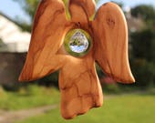 Wooden Window Decoration Angel with lead crystal, handmade