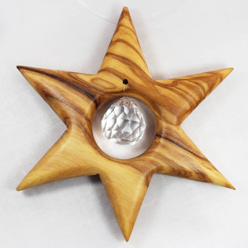 Star window decoration made of wood with lead crystal Christmas decoration