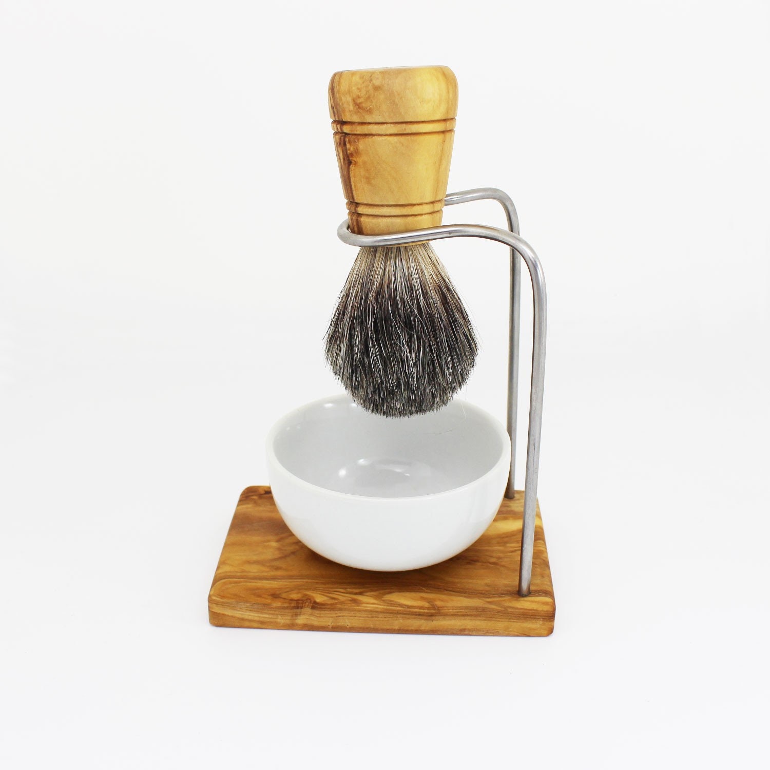 Shaving brush holder with porcelain bowl olive wood shaving Etsy