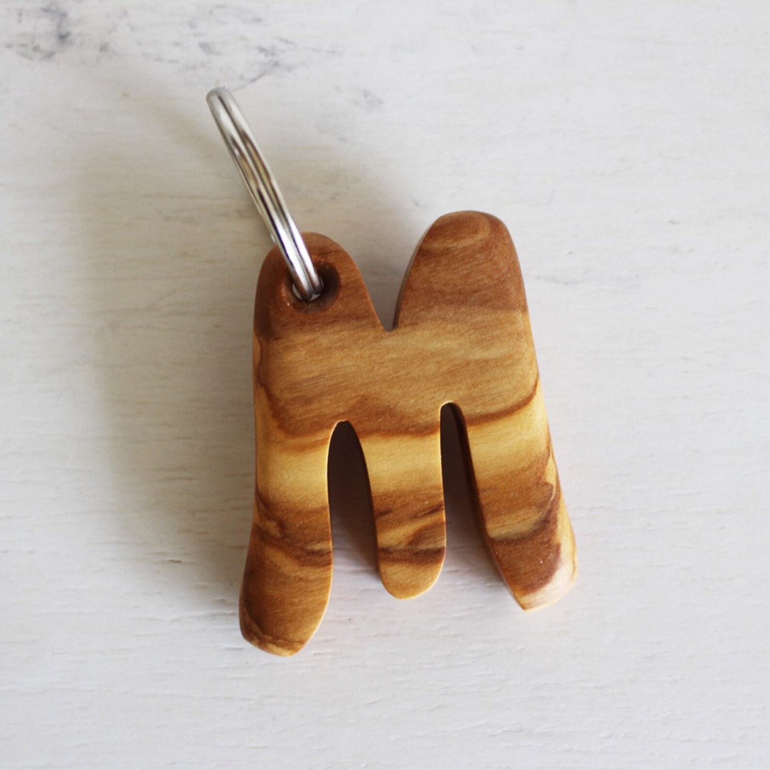 Wooden keychain letter M Etsy