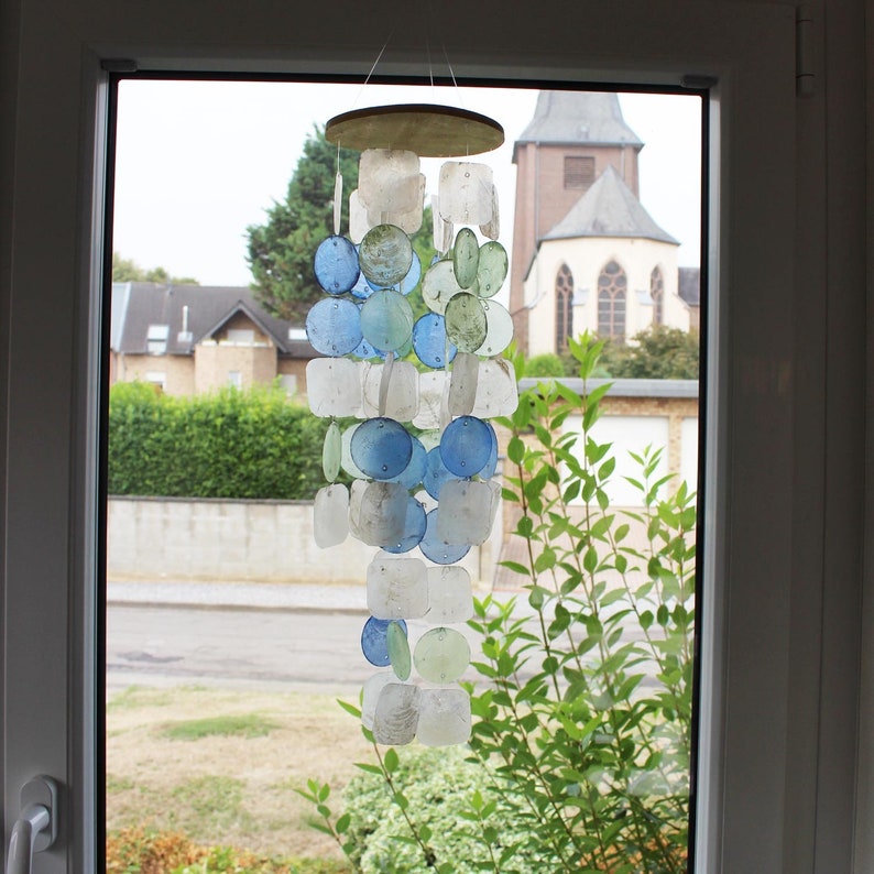 Window decoration for hanging Window decoration shell mobile blue-turquoise-creme Window decoration Gift idea