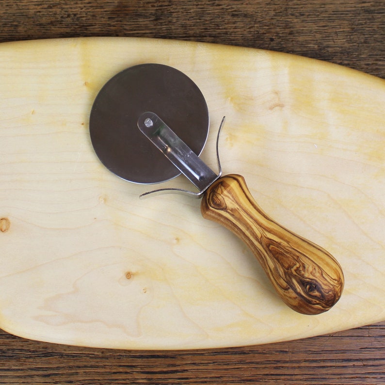 Pizza cutter with olive wood handle handmade pizza roller Etsy