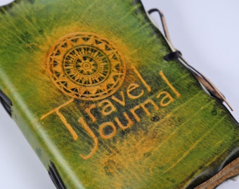 Unique Handmade Leather Journal Notebook or Sketchbook, Green Travel Journal