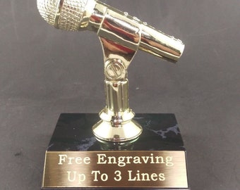 Microphone Trophy Music Karaoke Award. Free Custom Engraving