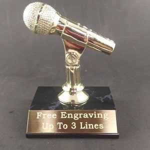 Microphone Trophy Music Karaoke Award. Free Custom Engraving