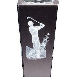 Crystal Glass Golf Trophy Award .Free Engraving on Black Plate.
