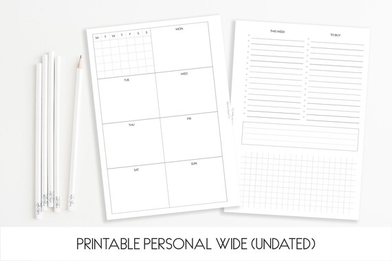 Printable Personal Wide Size 'The Stina' Weekly Insert (Undated) - Clean Design