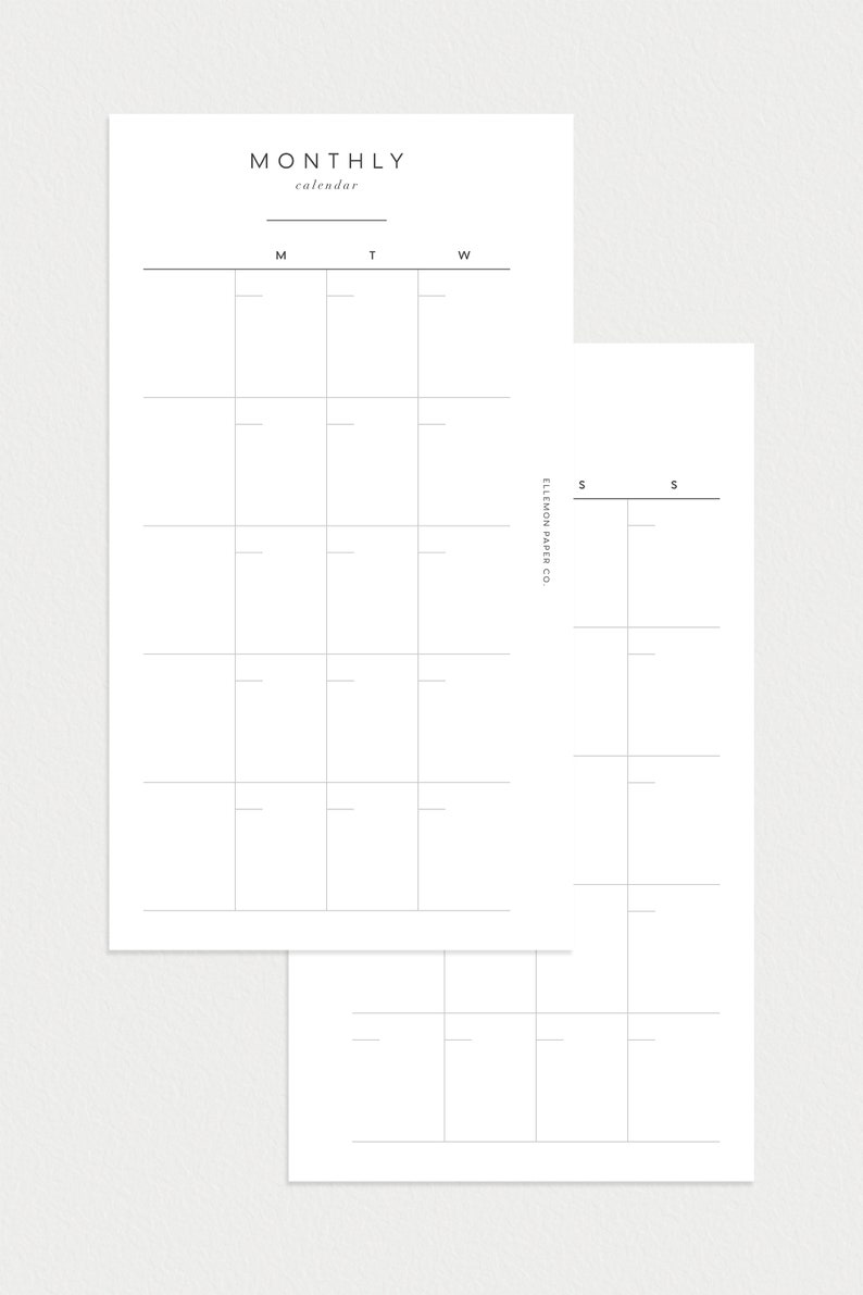 PRINTABLE Planner Personal Size Undated Monthly No. 1 Month on 2 pages image 2