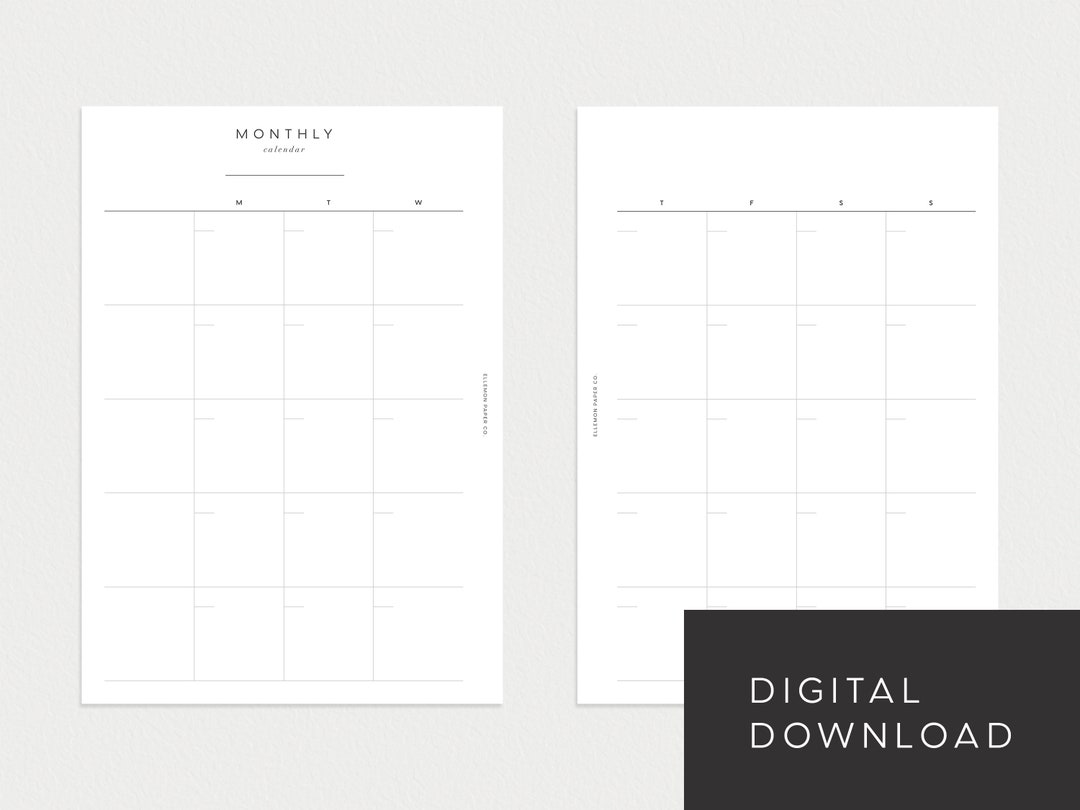 PRINTABLE Planner A5 Undated Monthly No. 1 (month on 2 Pages) - Etsy
