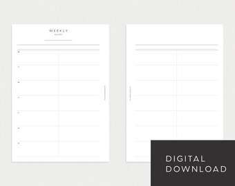 PRINTABLE Planner A5 Undated Weekly No. 1 (Week on 2 pages)