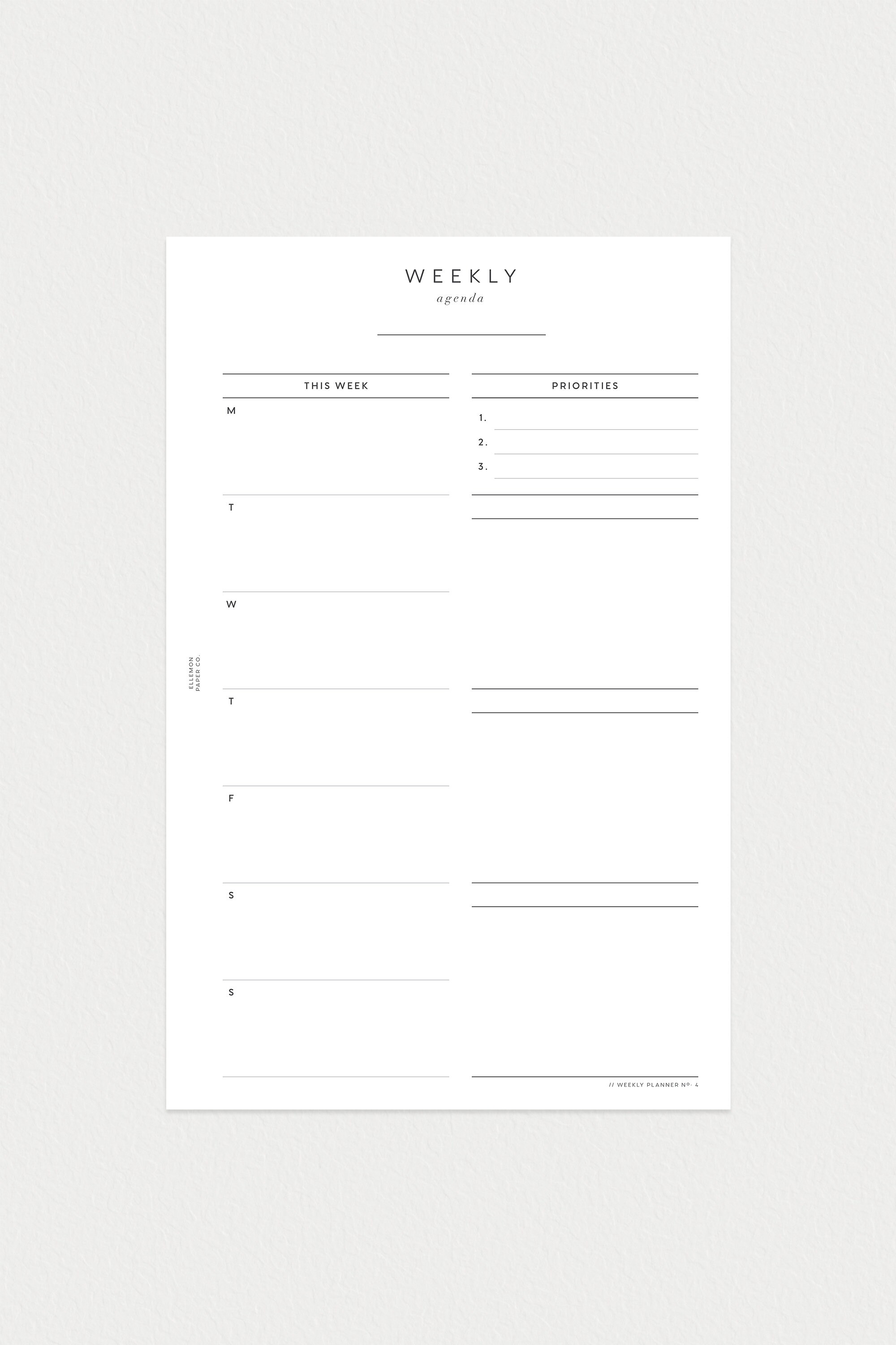 PRINTABLE Half Letter Undated Weekly No. 4 week on 1 Page - Etsy