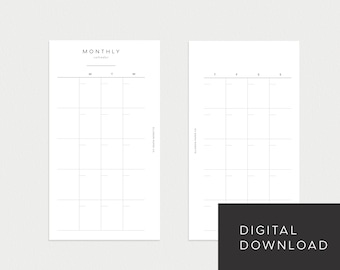 PRINTABLE Planner Personal Size Undated Monthly No. 1 (Month on 2 pages)