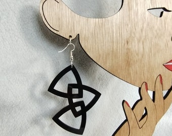 Earrings | Celtic Knot Inspired | Geometric | Modern | Black | Acrylic | Wooden | Hypoallergic | Eco | Sustainable
