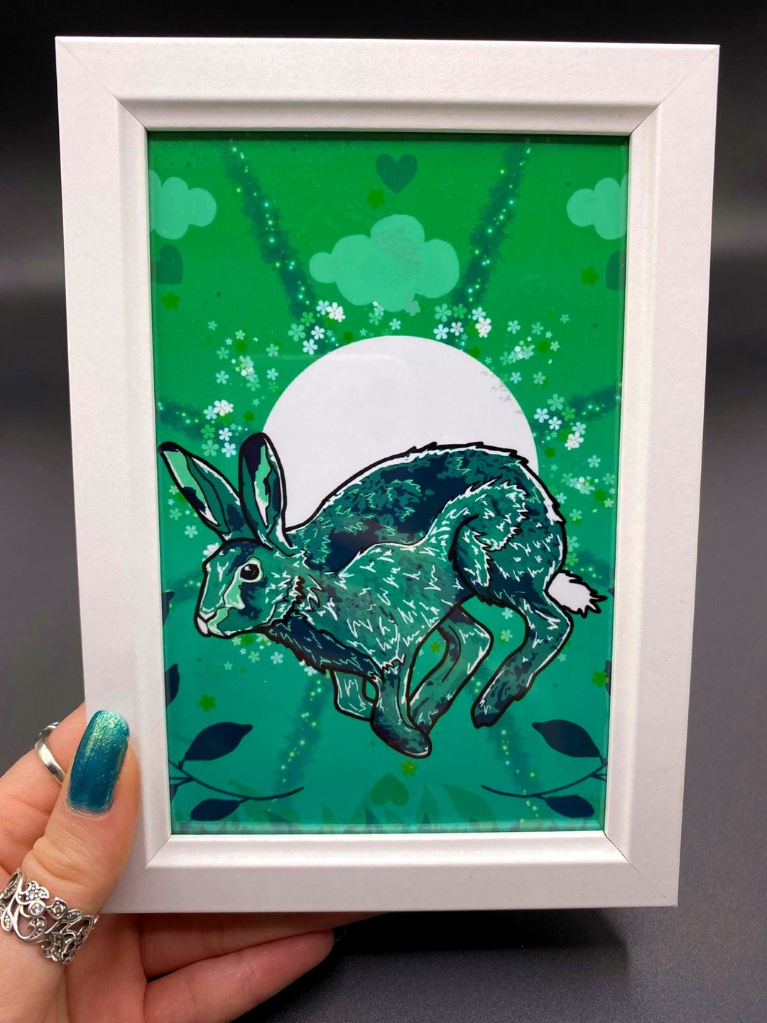 Green Hare and Moon Art Print 6x4 Framed or Unframed - Etsy