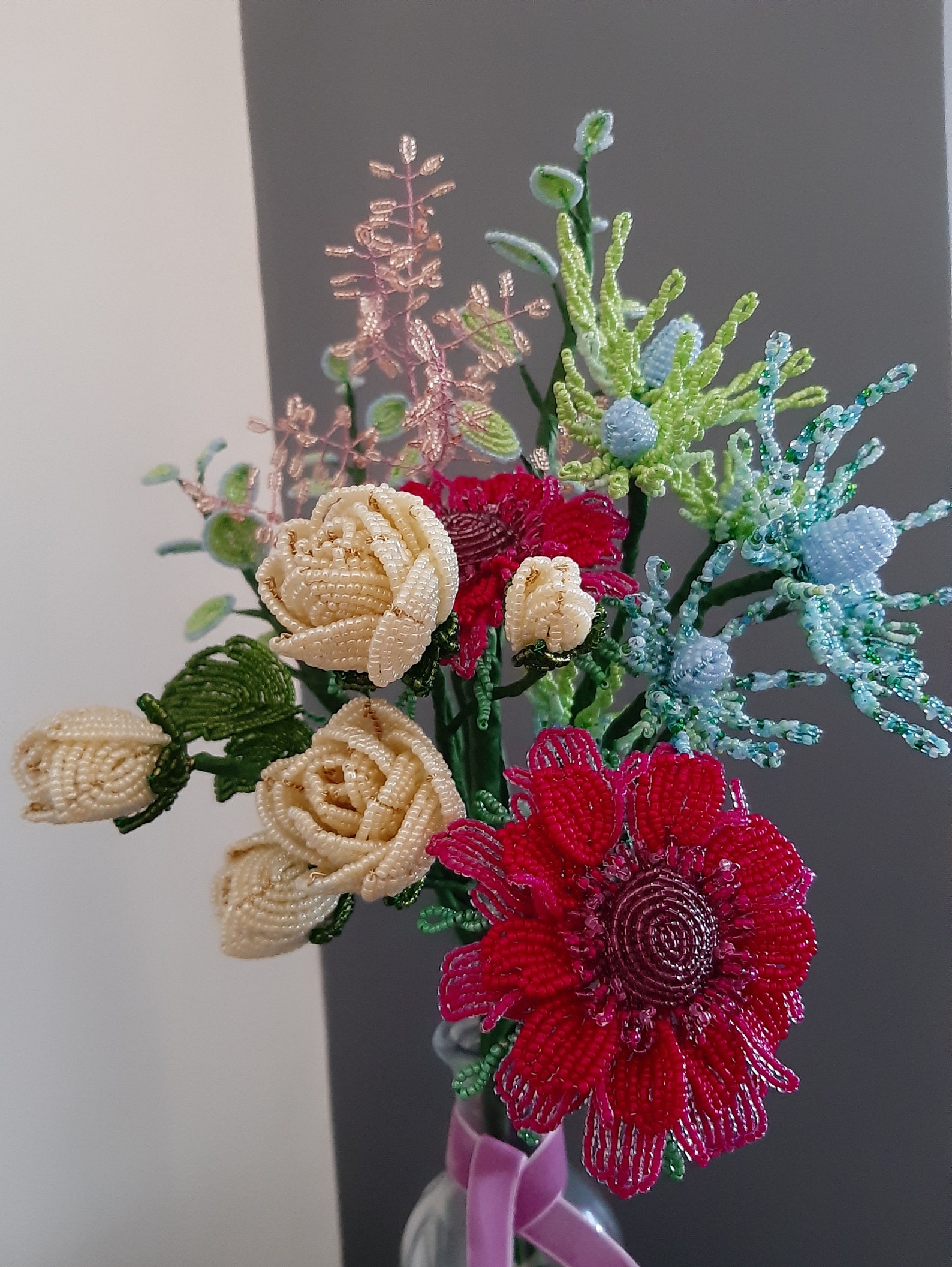Bespoke Scabiosa Bouquet French beaded flower bouquet Etsy