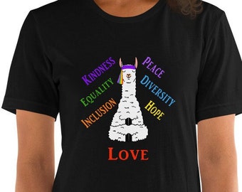 Llama Peace Love Inclusion Equality Diversity Human Rights T-Shirt (Shipped from USA, UK )