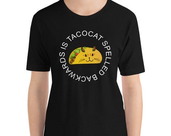 Tacocat Spelled Backwards is Tacocat Tacos Cat Retro T-Shirt (Shipped from USA, UK  )