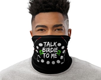 Funny Golf Neck Gaiter Gift Unisex Stretchable - Talk Birdie to Me with Golf Clubs/Sticks and Golf Balls Pattern