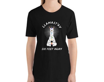 Funny Llama Yoga Namaste Tee Llamastay 6 feet away T-Shirt (Shipped from USA, UK )