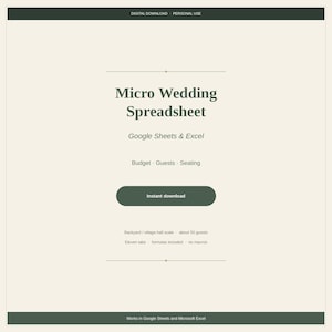 Mikrokalkylblad för bröllop | Budget, gästlista, bordsregistrering (digital nedladdning)