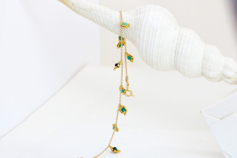 Delicate Gold Bracelet with Amazonite Stone and Beads Boho Thin Dainty Beaded Chain Bracelet Friendship Bracelet