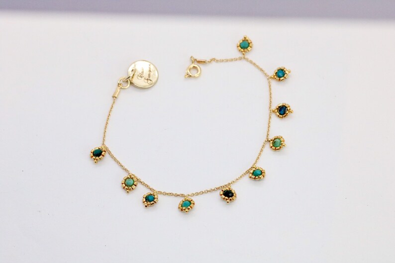 Delicate Gold Bracelet with Amazonite Stone and Beads Boho Thin Dainty Beaded Chain Bracelet Friendship Bracelet