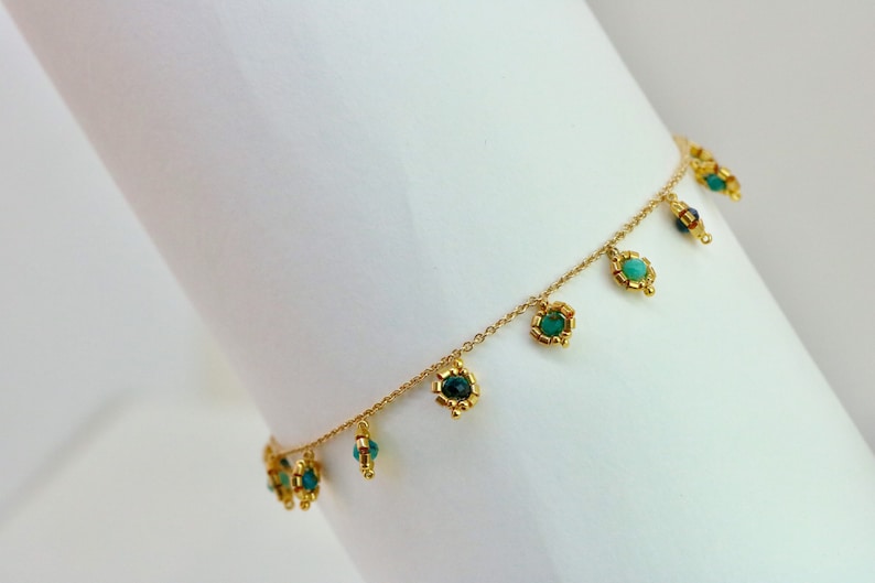 Delicate Gold Bracelet with Amazonite Stone and Beads Boho Thin Dainty Beaded Chain Bracelet Friendship Bracelet