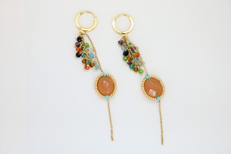 gold buckle Stone earrings gold filled chain pearl earrings long earrings chic bohemian creation orange aventurine stone gift