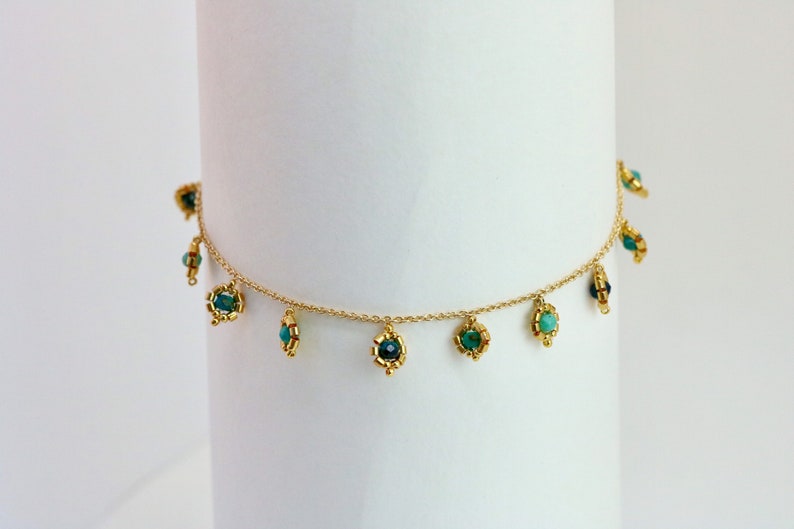 Delicate Gold Bracelet with Amazonite Stone and Beads Boho Thin Dainty Beaded Chain Bracelet Friendship Bracelet