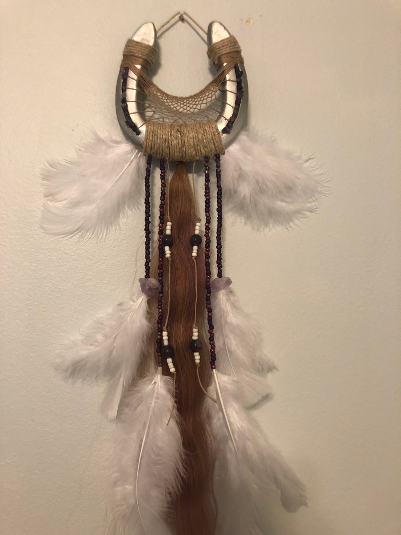 Custom made horseshoe dream catcher with real horse hair Etsy