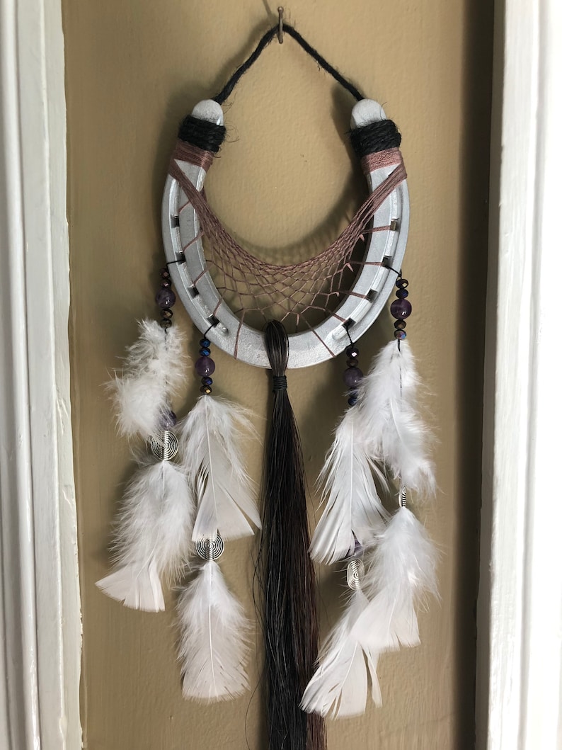 Custom made horseshoe dream catcher with real horse hair Etsy