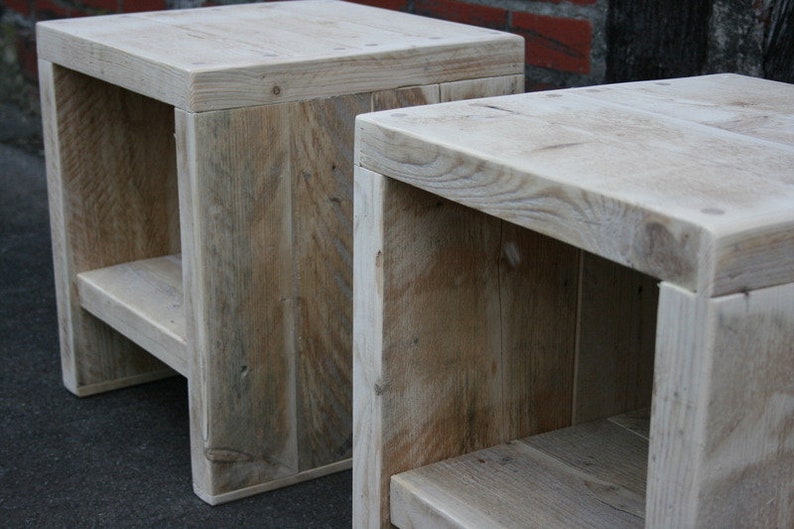 PAIR of timber side tables, bedside cabinets, stools image 4