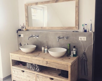 Washing area washbasin / vanity unit recycled timber for countertop washbasin bathroom, upcycling solid wood handmade wood