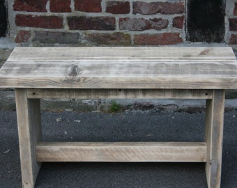 Bench made from recycled, old construction timber and scaffolding planks