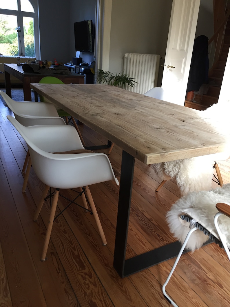 Timber Dining Table Industrial Design Flat Steel Skids Etsy