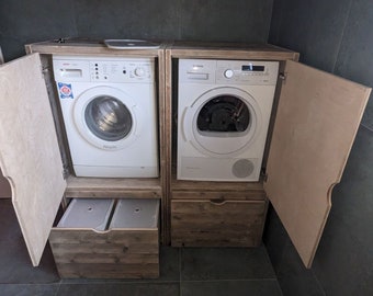 Washing machine cabinet, bathroom, bathroom cabinet, old wood, lumber, washing tower, laundry room