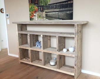 Timber sideboard / square shelf, storage, recycled, shelf, upcycling, office, living room, solid wood shelf, dining room, room divider, desig