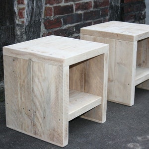 PAIR of timber side tables, bedside cabinets, stools image 1