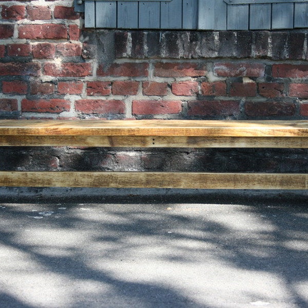 Bench made of recycled, old timber, scaffolding boards