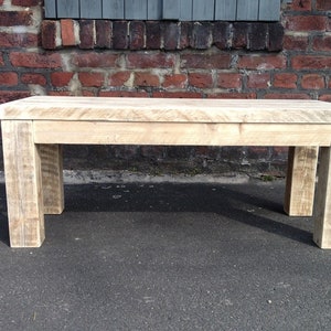 Bench made of recycled, old lumber, scaffolding boards