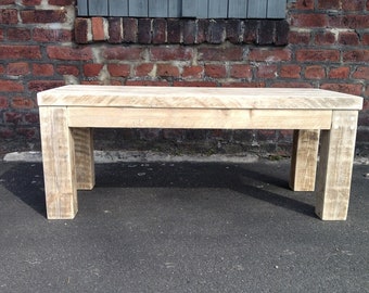 Bench made of recycled, old lumber, scaffolding boards