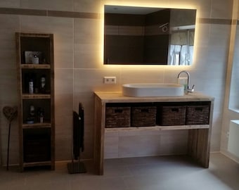 lavabo, console, évier de bois recyclé, lave-linge, meubles de salle de bains, étagère de sous-corps, meubles en bois, planches d’échafaudage, upcycling