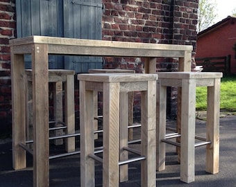 Timber-bar table-stool combination upcycling