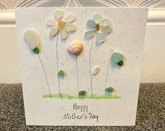 Mothers Day Summer Flowers sea glass card, sea glass, Mother’s Day, handmade