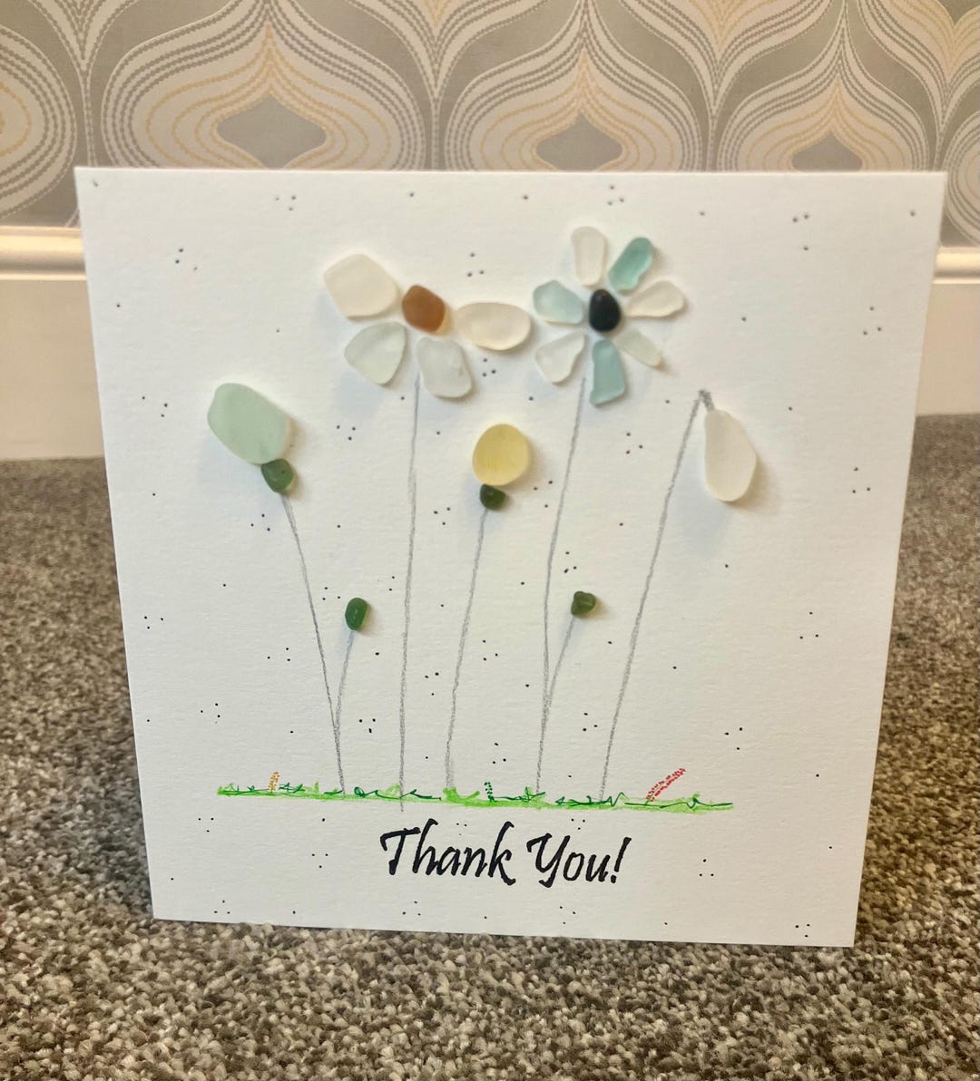 Sea Glass Flower Thank You Card, Handmade Greetings Card - Etsy UK